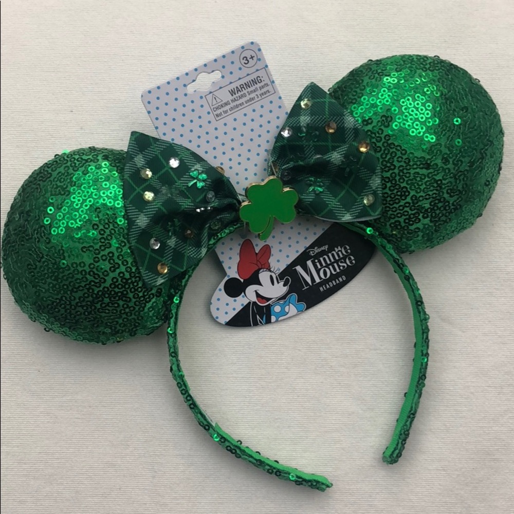 NWT Disney Minnie Green Sequin Plaid Bow Ears